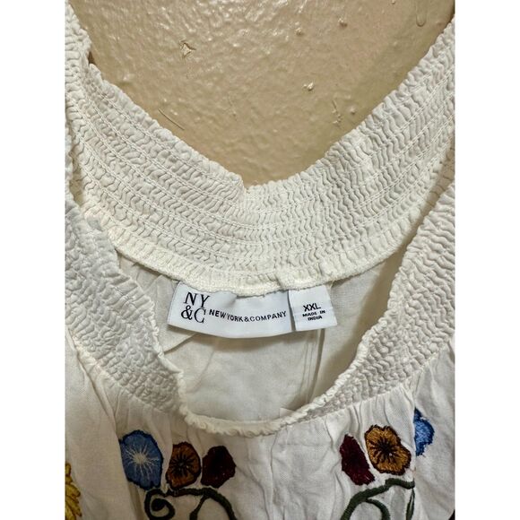 New York & Comp XXL Embroidered Floral Peasant Top Off‎ Shoulder Bohemian Blouse - Picture 4 of 5